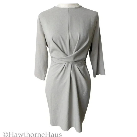 ASOS DESIGN Tie Wrap Around Mini Dress Size 8 Taupe 3/4 Sleeve Back Zip - Picture 3 of 11